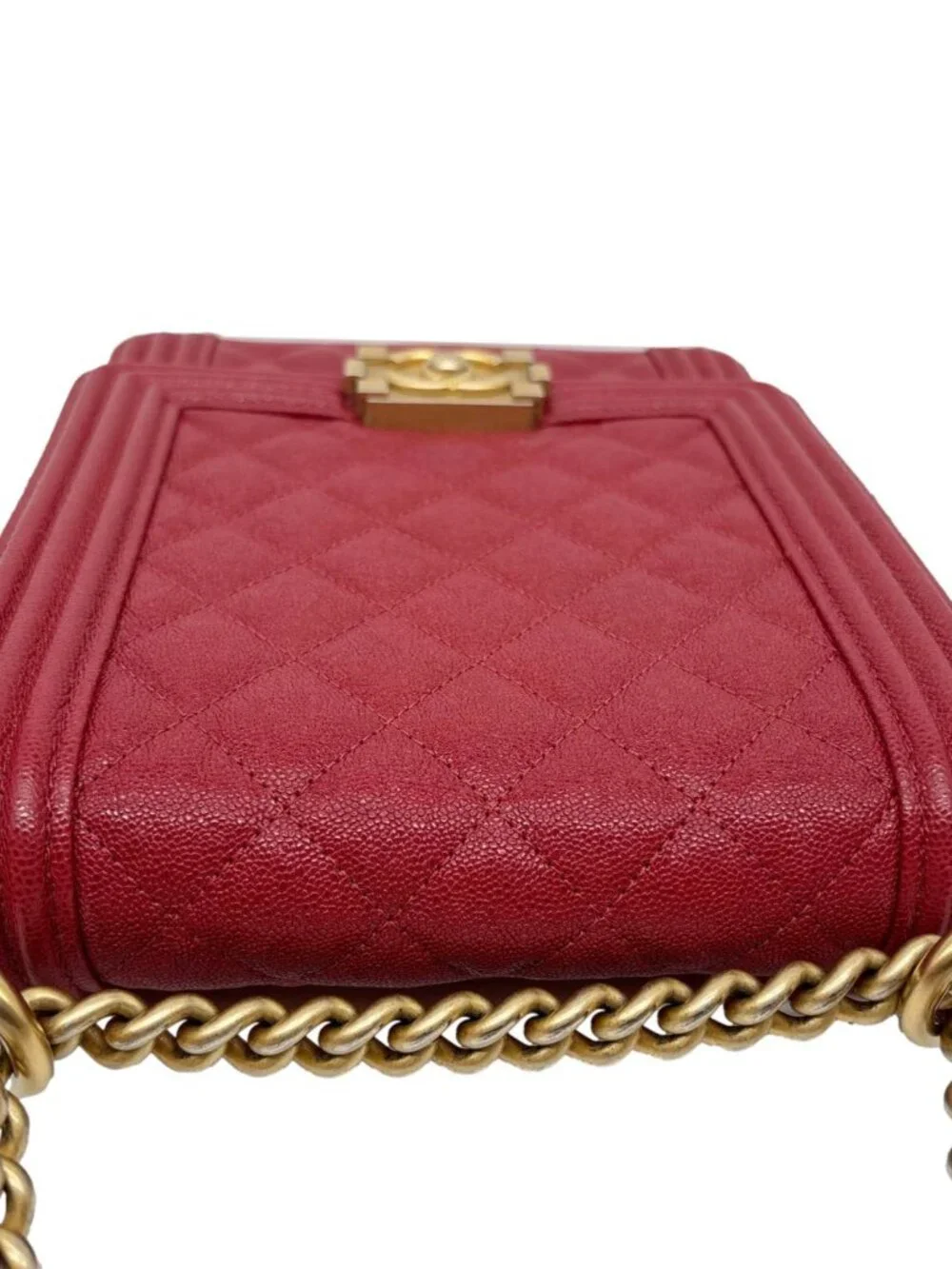 Chanel Boy Flap North South Quilted Caviar Leather Crossbody Bag Red